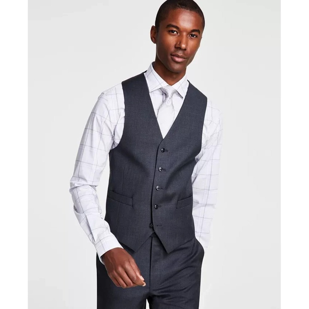 Michael Kors Mens Classic fit Button-Up Suit Vest M Grey Stretch E05664